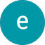 Lowercase letter 'e' in white centered on a solid teal circle background.