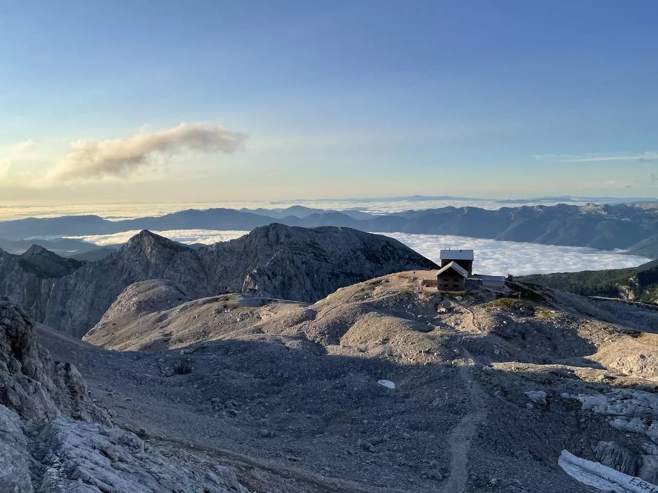 Planika lodge in the morning from above