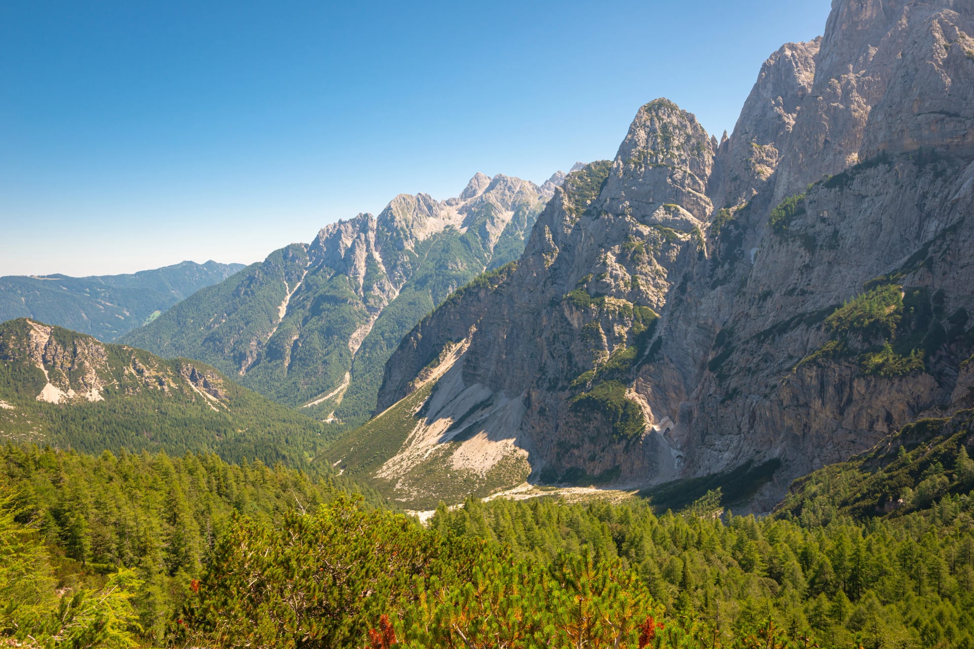 Majestic steep mountains in Triglav National Park, Slovenia